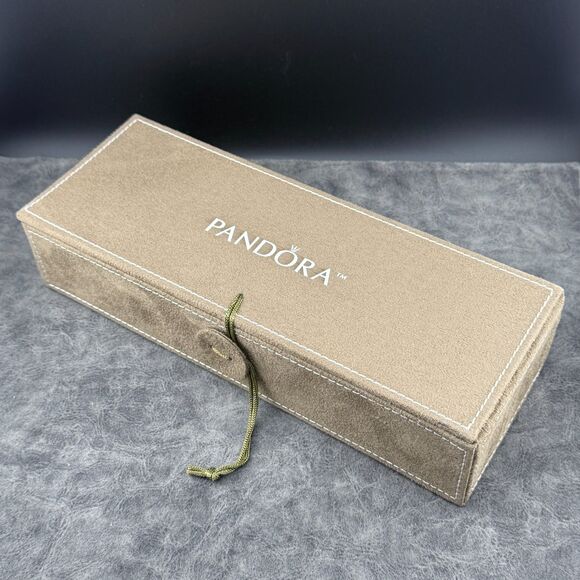 Pandora Brown Suede Travel Jewelry Box with 3 Stackable Inserts Wrap Tie Closure - Picture 1 of 7